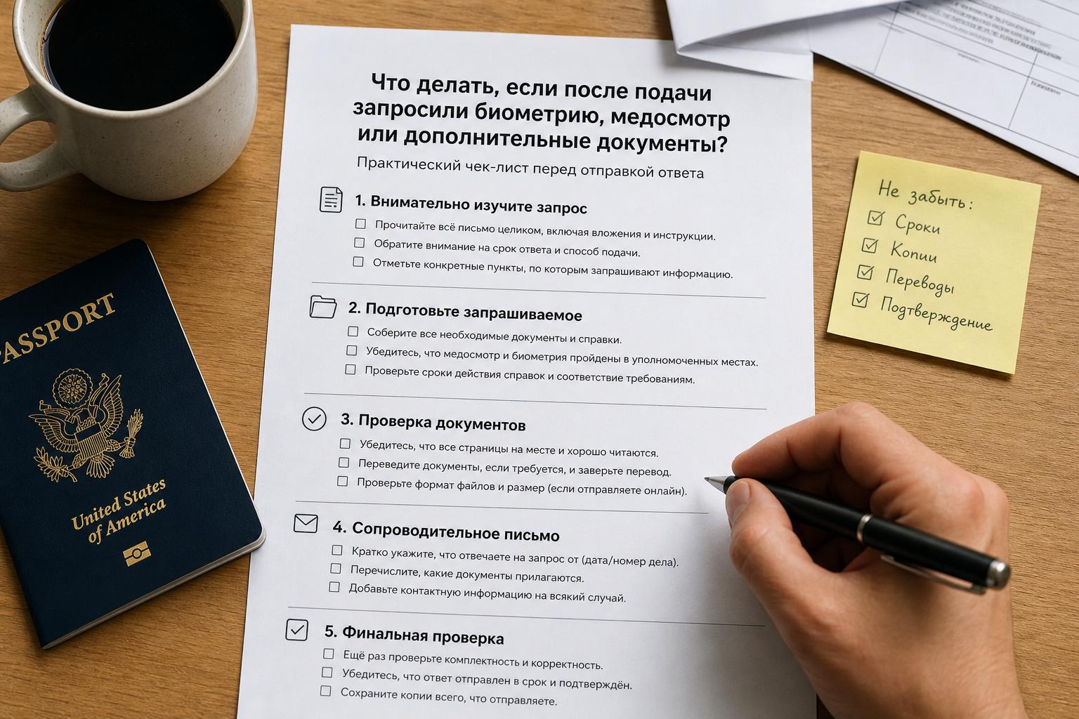 Что делать, если после подачи запросили биометрию, медосмотр или дополнительные документы?. Практический чек‑лист перед отправкой ответа