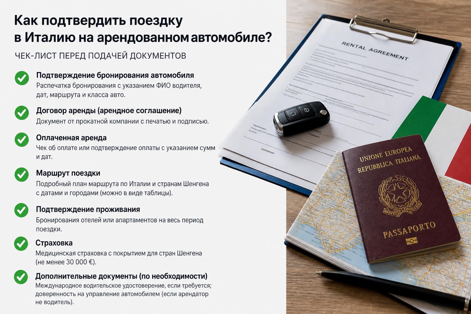 Как подтвердить поездку в Италию на арендованном автомобиле?. Короткий чек‑лист перед подачей документов
